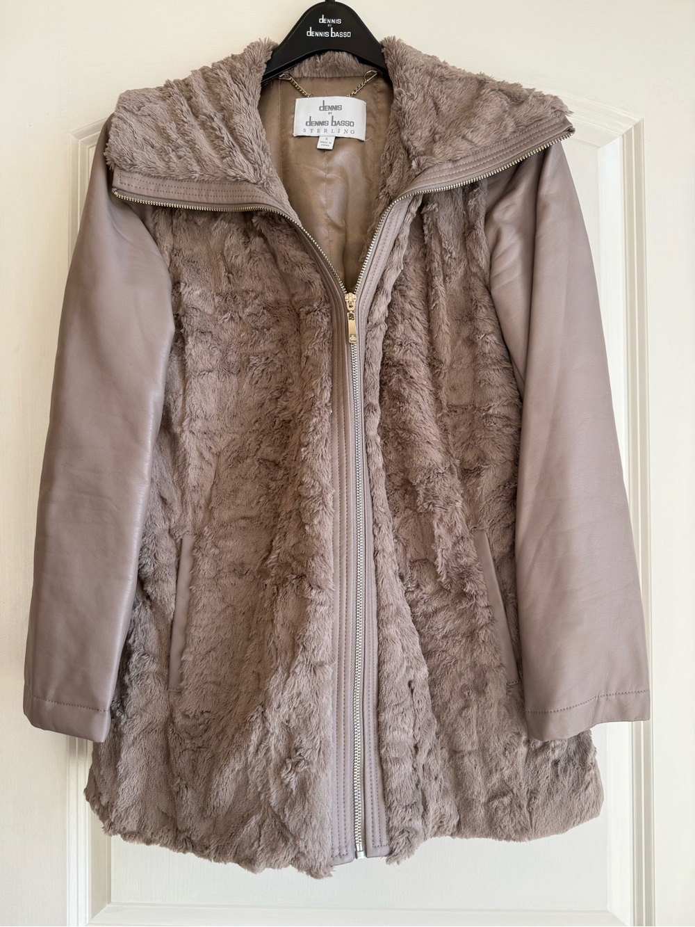 Dennis Basso Taupe Faux Fur & Leather Jacket